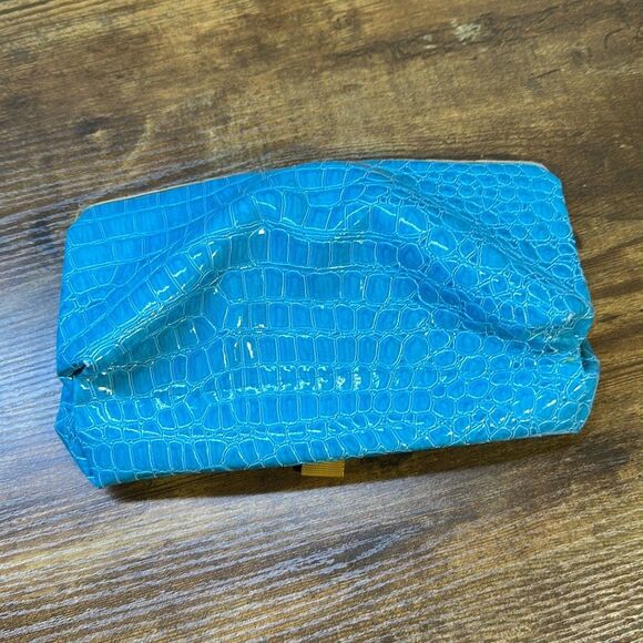 Samantha Brown Blue Croc Embossed Accents Tote Travel Bag Carry On Purse Handbag - Picture 4 of 16